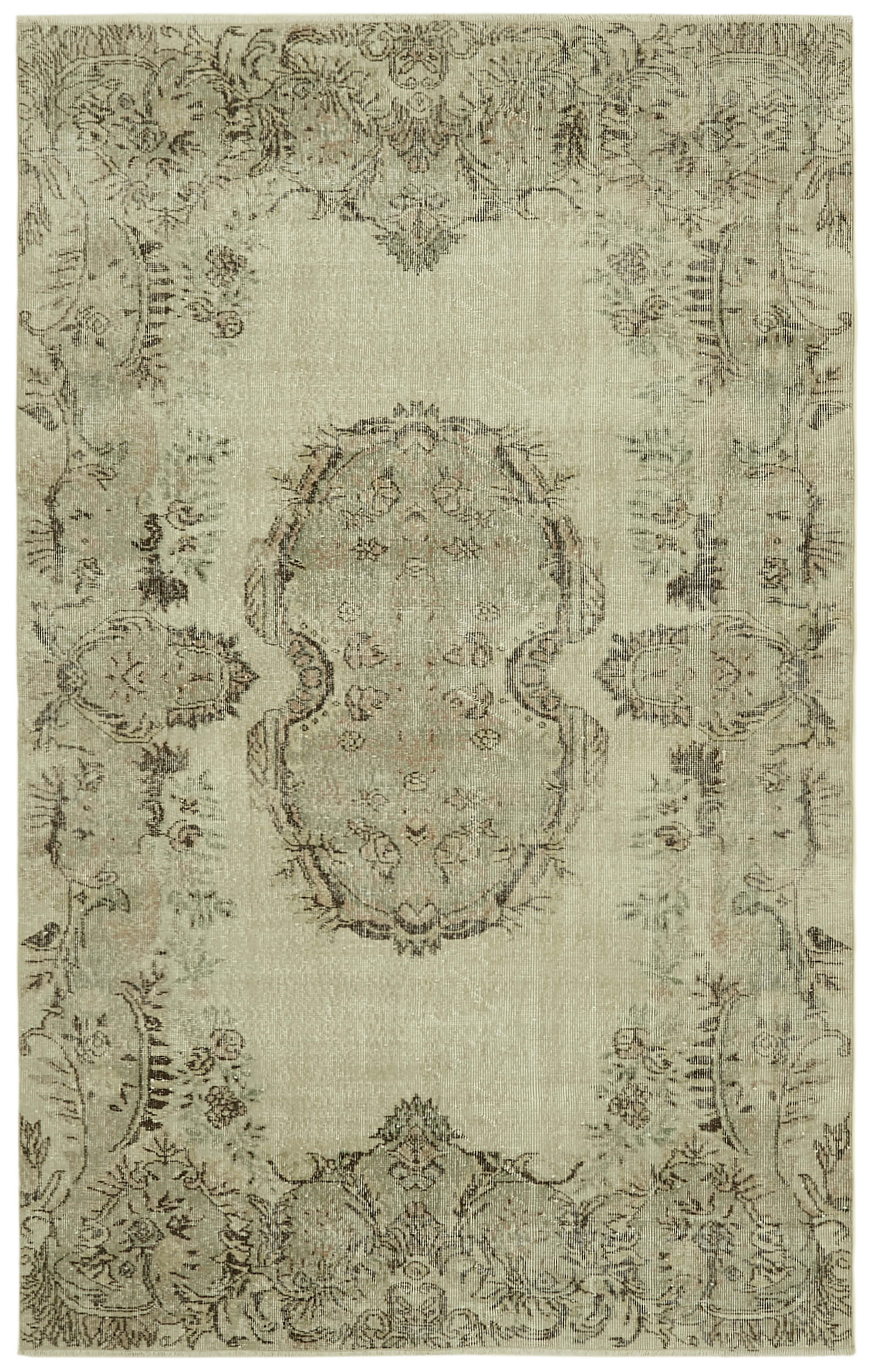 6x9 Beige Turkish Vintage Area Rug - 41745