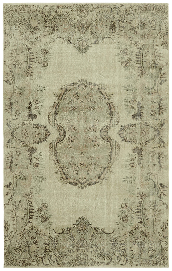 6x9 Beige Turkish Vintage Area Rug - 41745