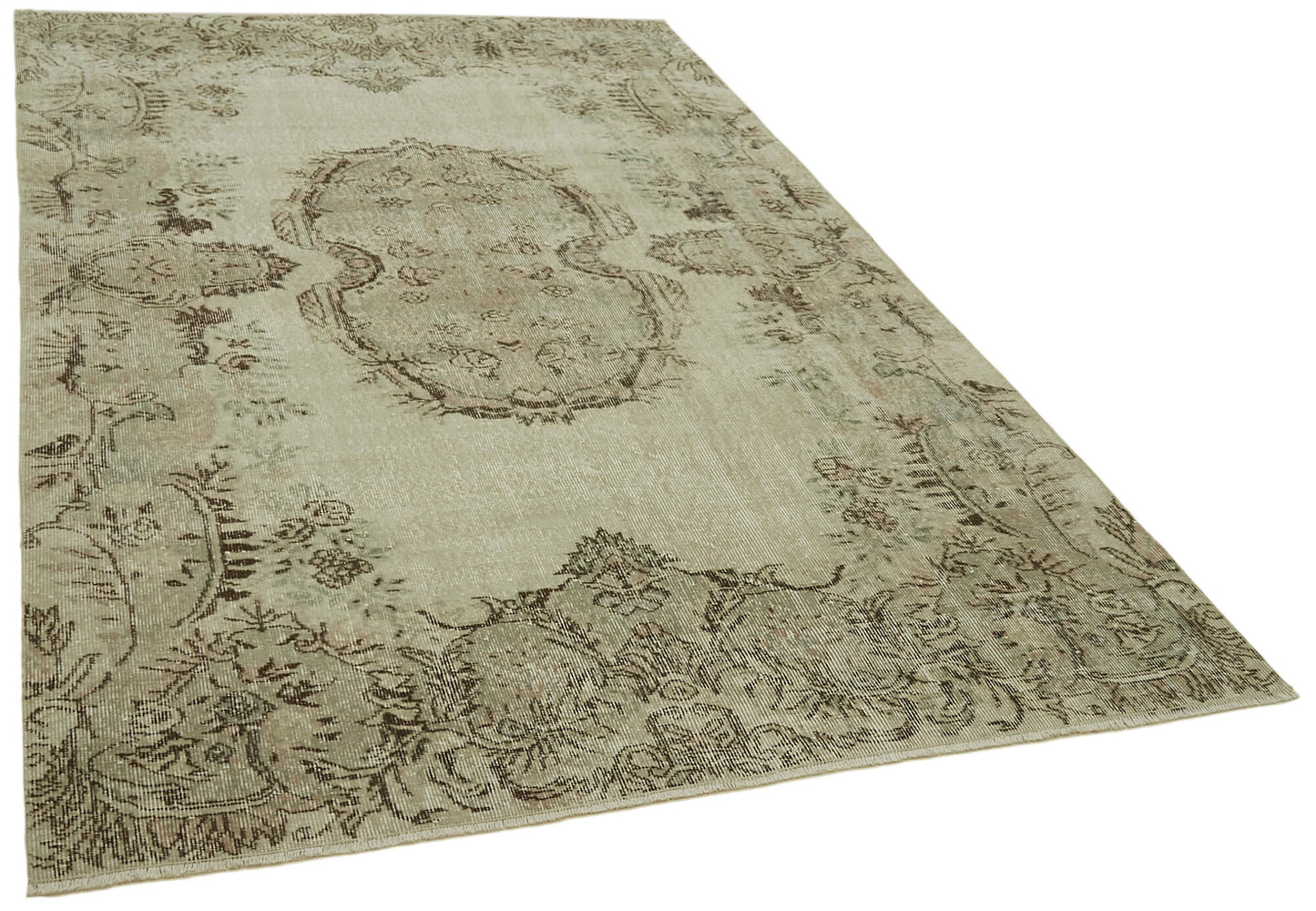 6x9 Beige Turkish Vintage Area Rug - 41745
