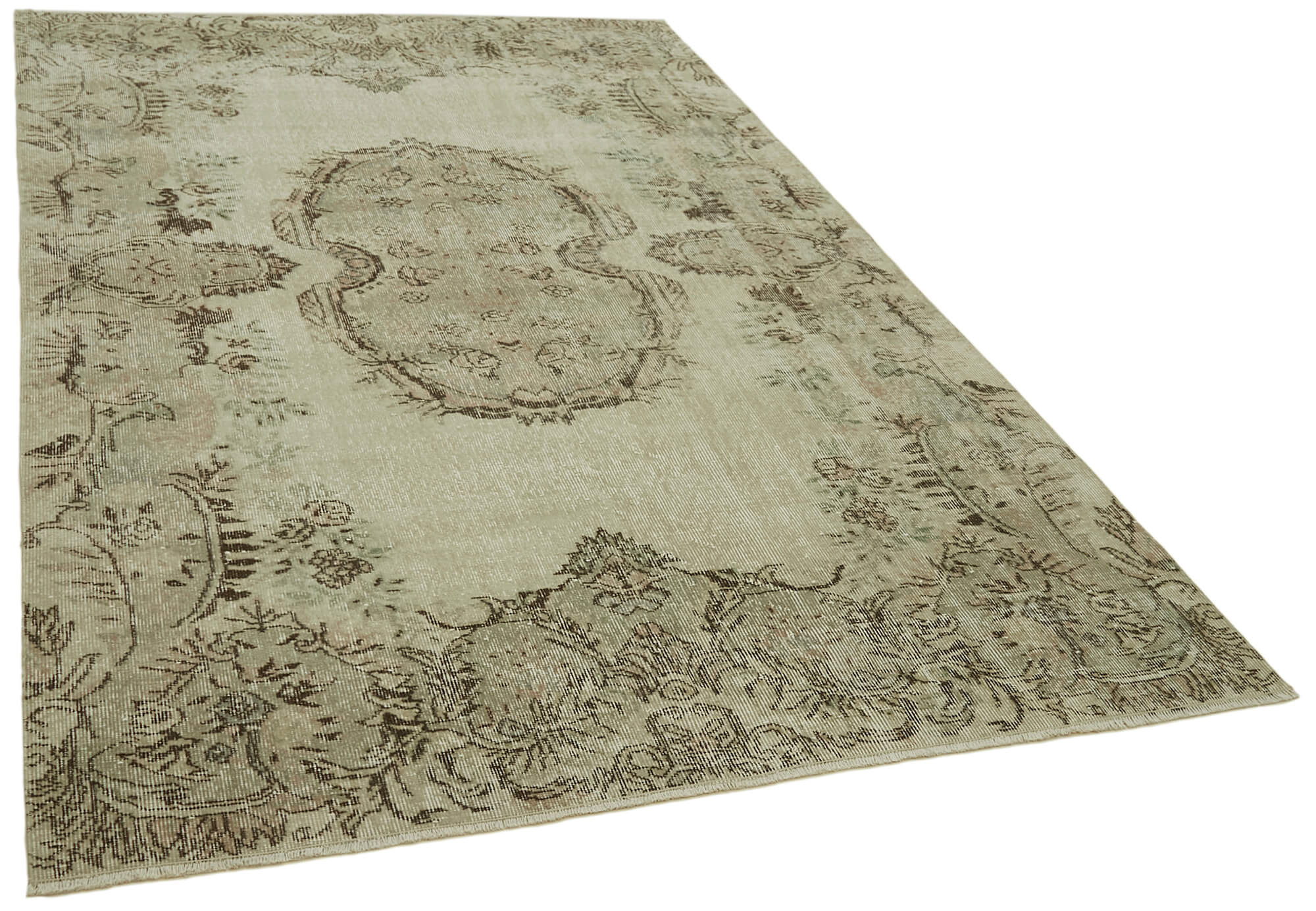 6x9 Beige Turkish Vintage Area Rug - 41745