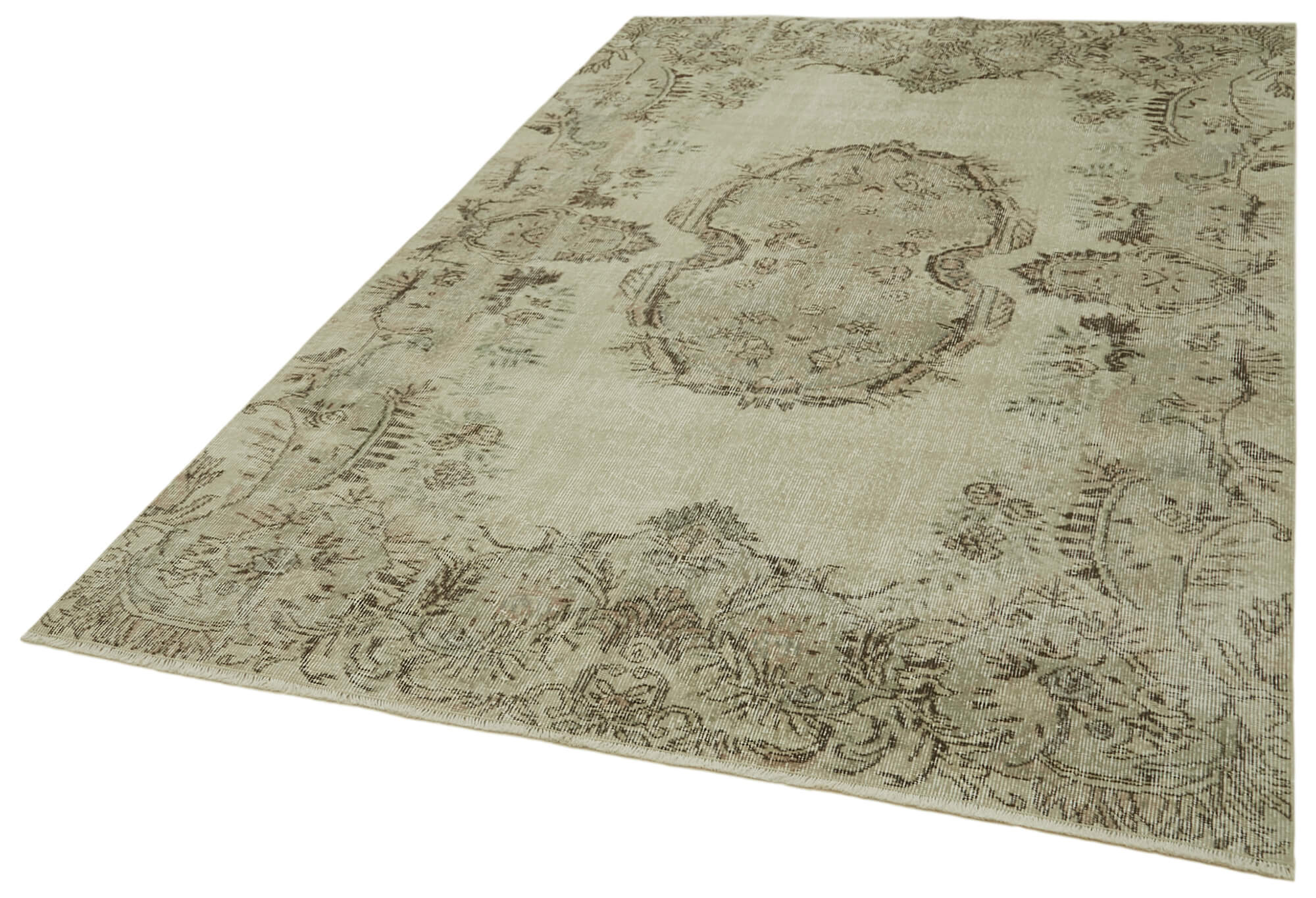 6x9 Beige Turkish Vintage Area Rug - 41745
