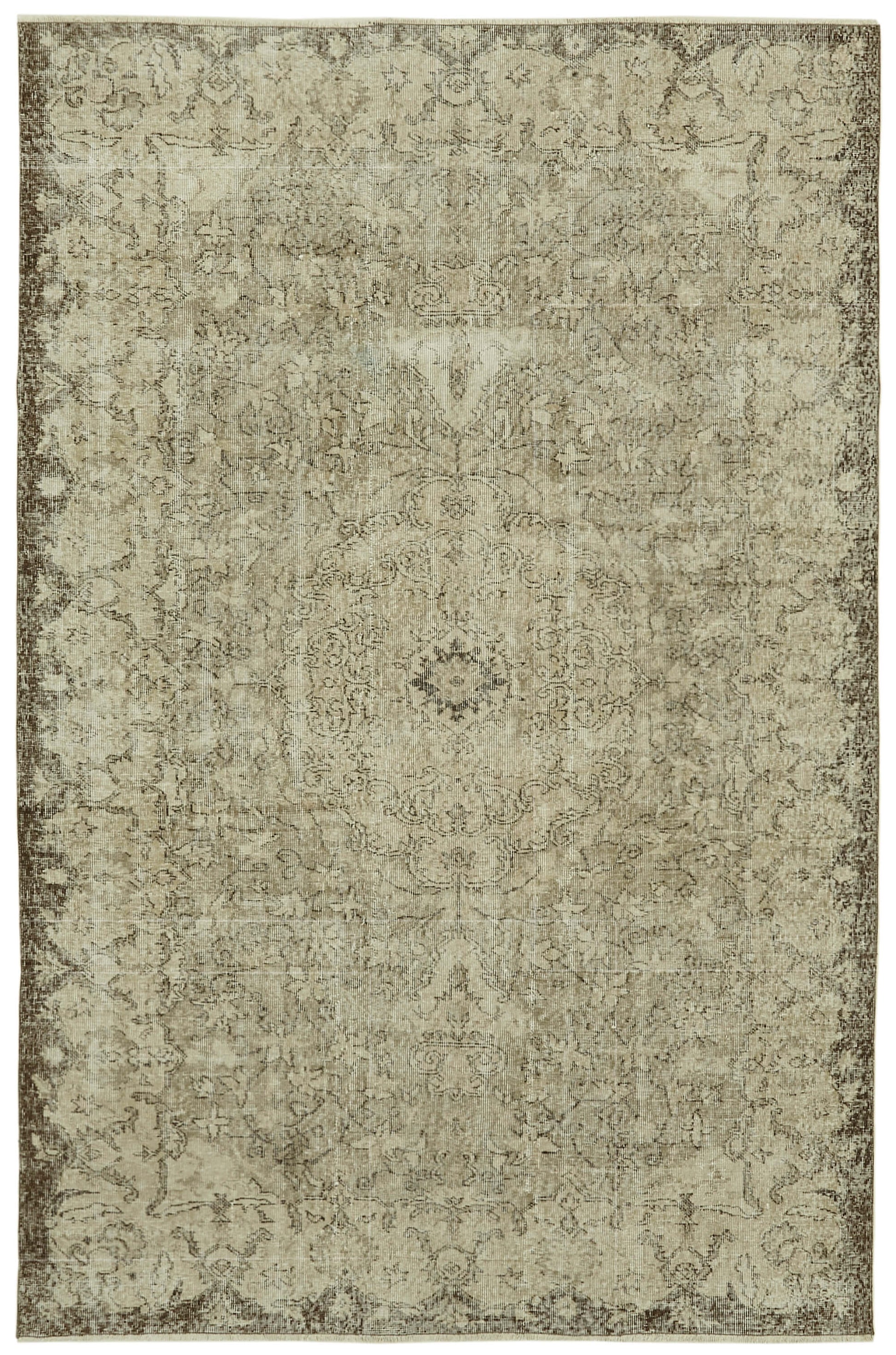 6x9 Beige Turkish Vintage Area Rug - 41746