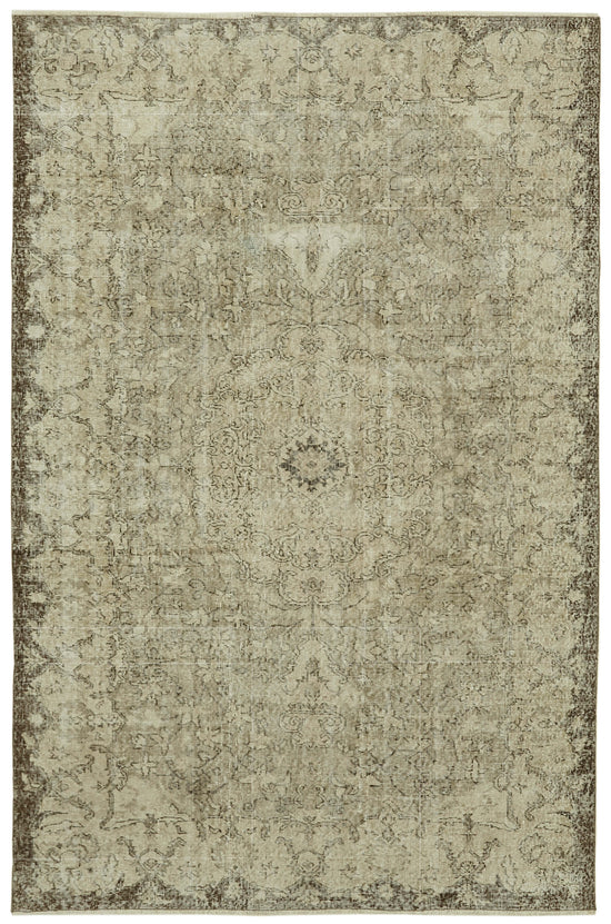 6x9 Beige Turkish Vintage Area Rug - 41746