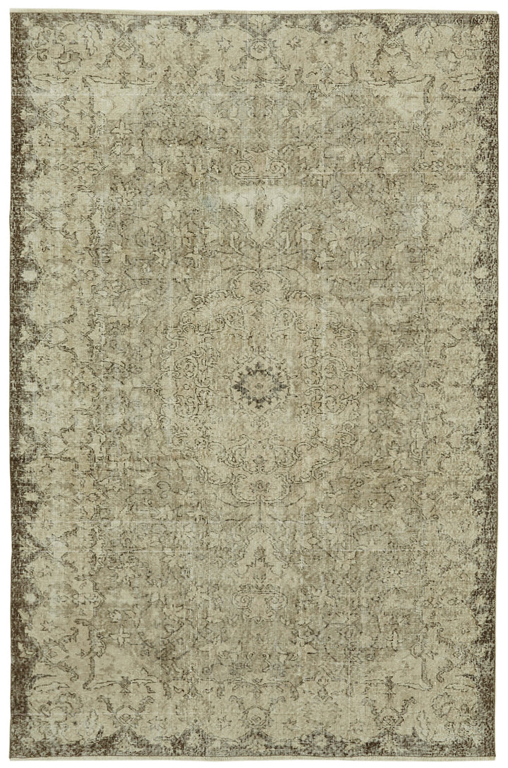 6x9 Beige Turkish Vintage Area Rug - 41746