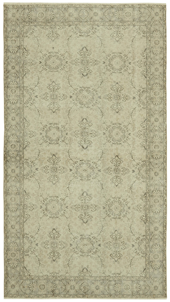 5x9 Beige Turkish Vintage Area Rug - 41747