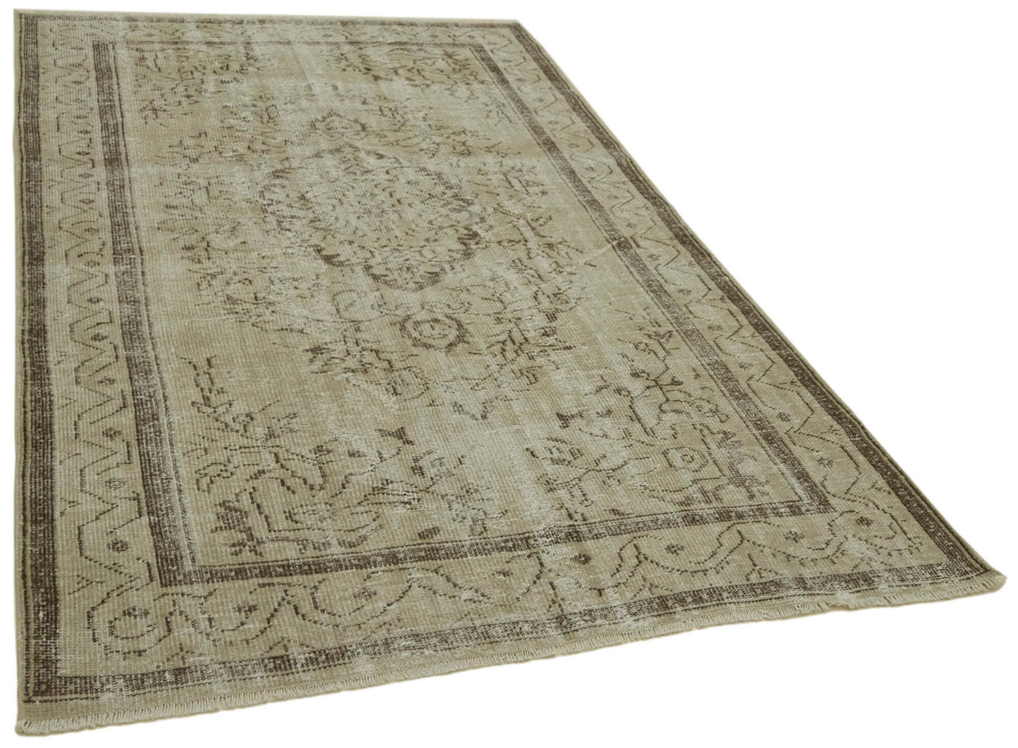 5x8 Beige Turkish Vintage Area Rug - 41751