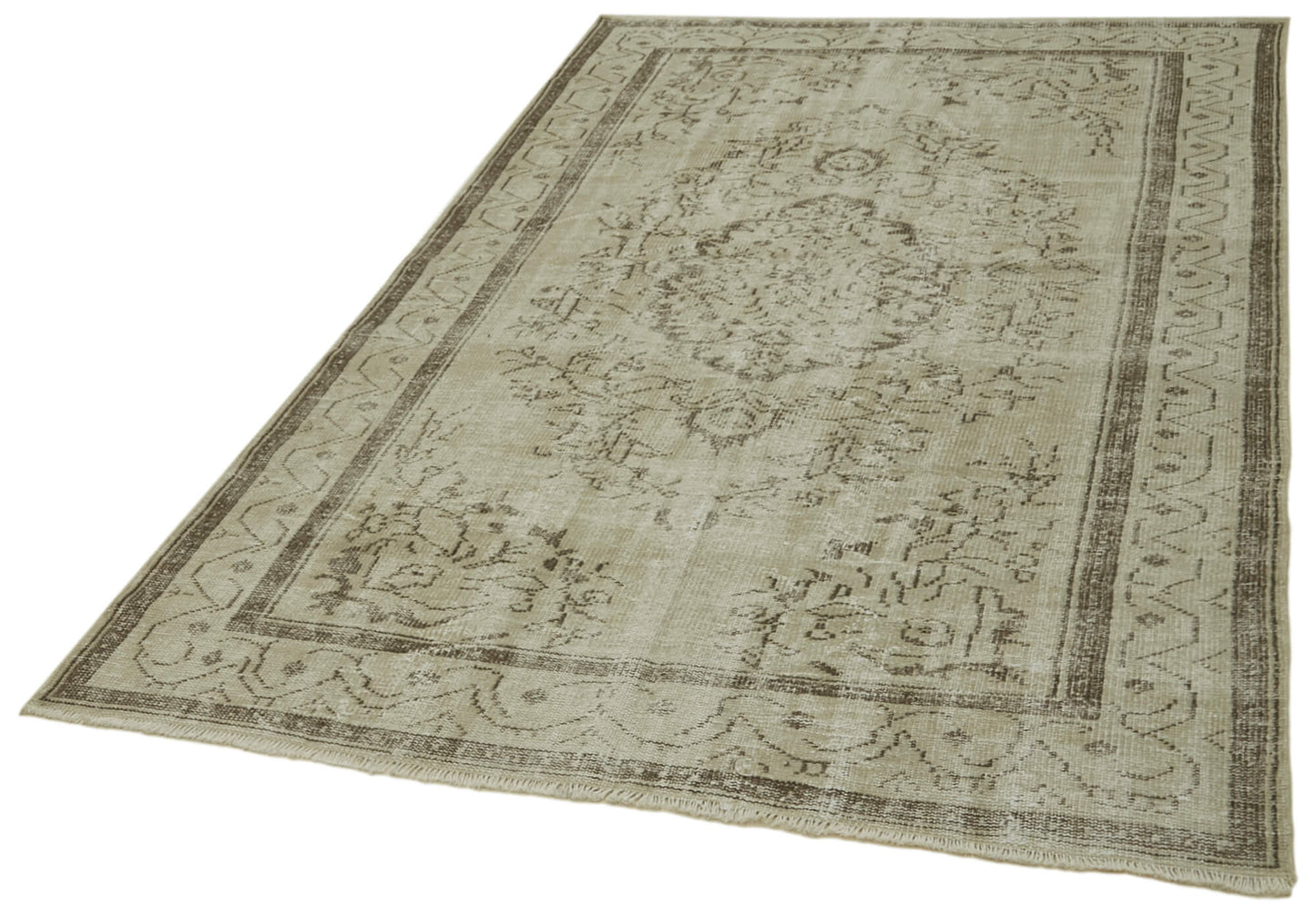 5x8 Beige Turkish Vintage Area Rug - 41751