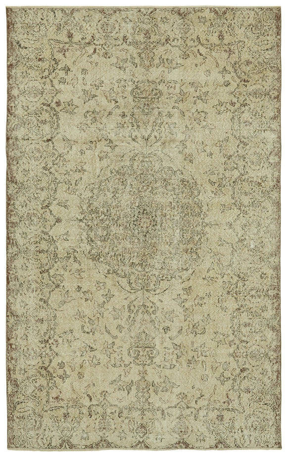 6x10 Beige Turkish Vintage Area Rug - 41752