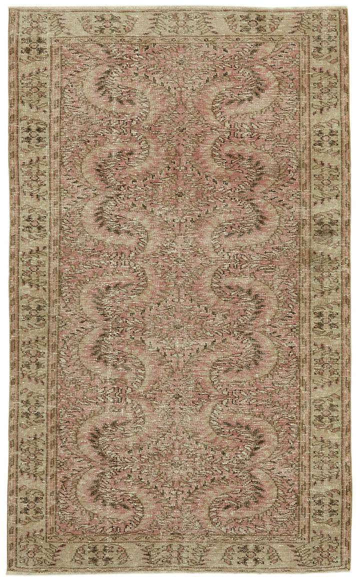 5x8 Beige Turkish Vintage Area Rug - 41754