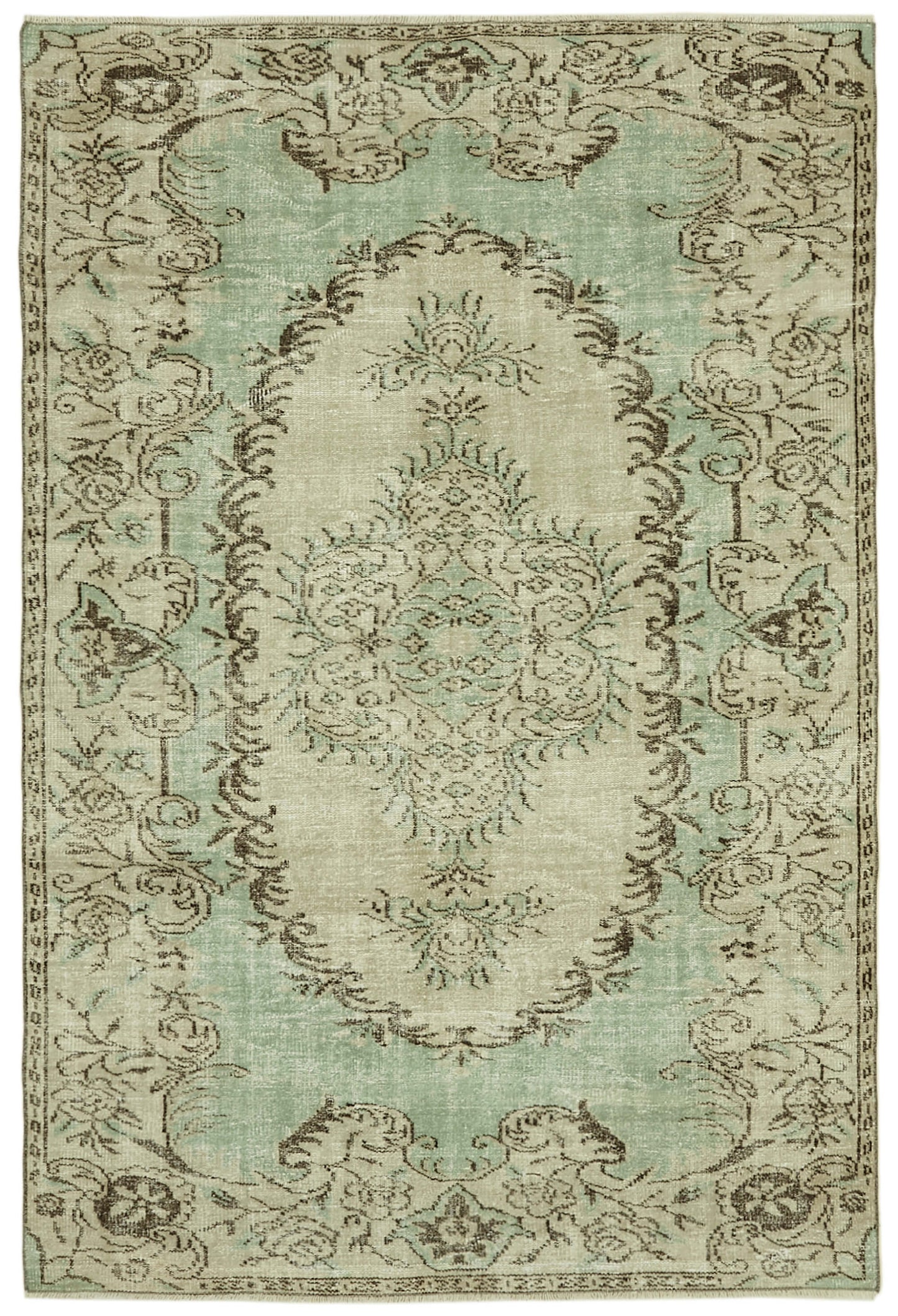 6x8 Beige Turkish Vintage Area Rug - 41760