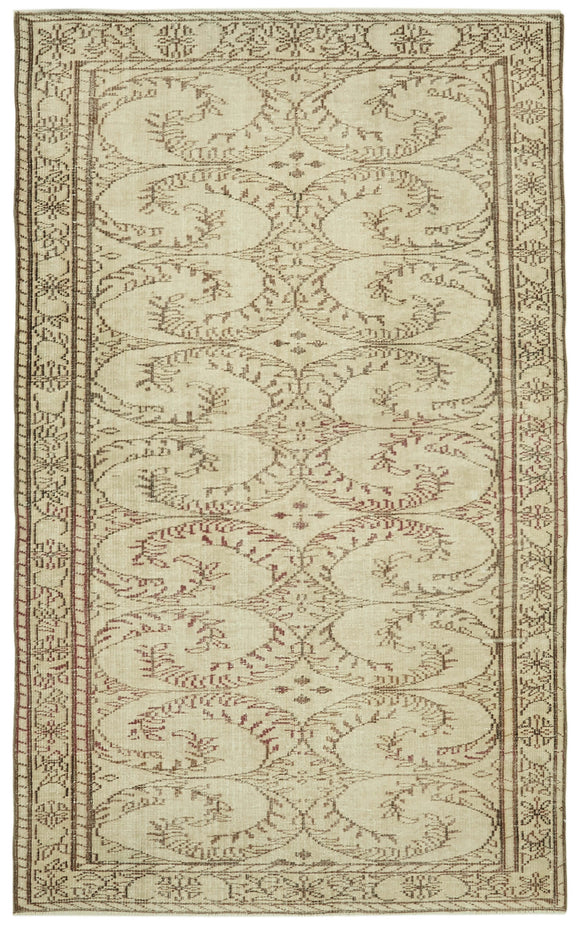 6x9 Beige Turkish Vintage Area Rug - 41761