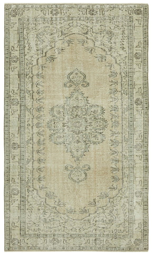 5x8 Beige Turkish Vintage Area Rug - 41765