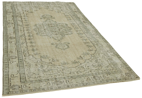 5x8 Beige Turkish Vintage Area Rug - 41765