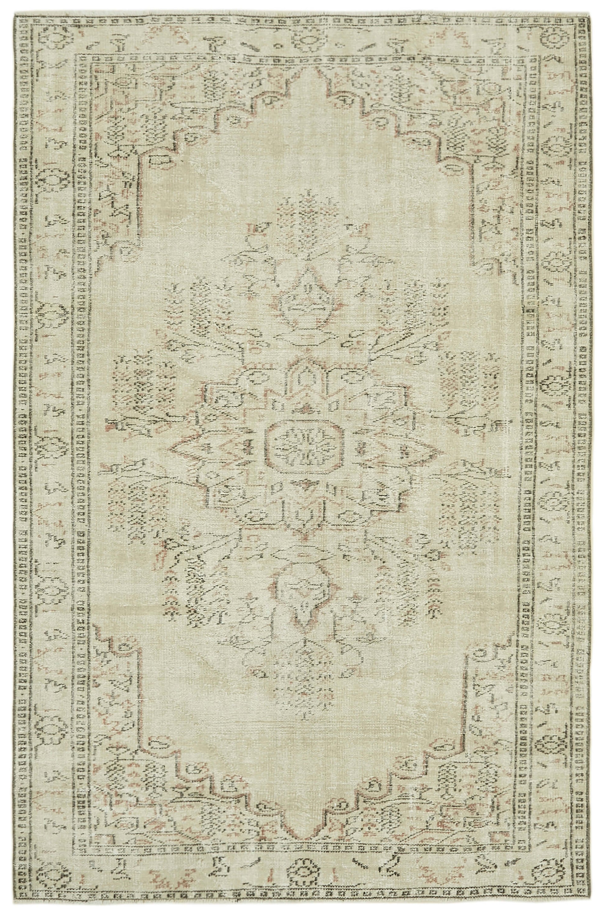 6x9 Beige Turkish Vintage Area Rug - 41767