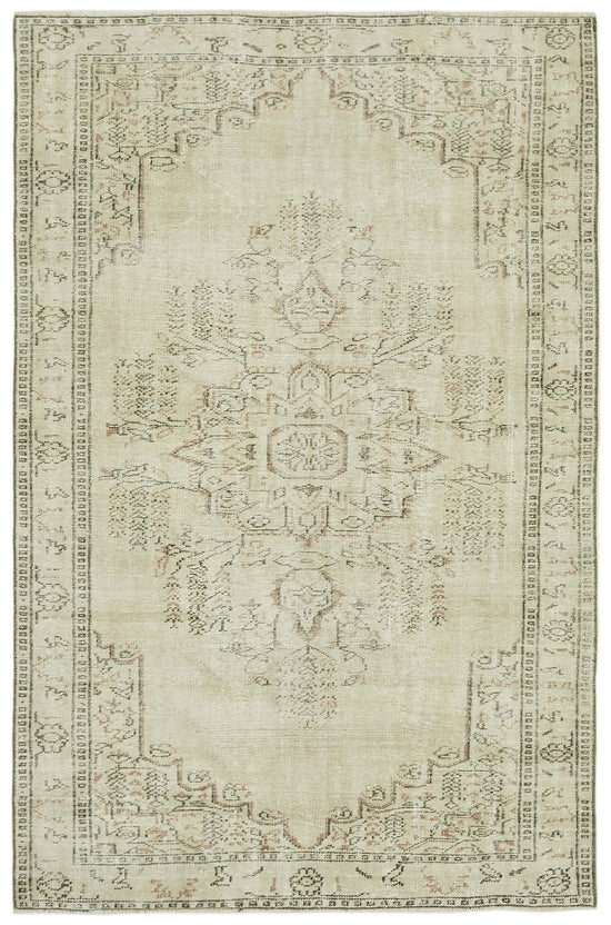 6x9 Beige Turkish Vintage Area Rug - 41767