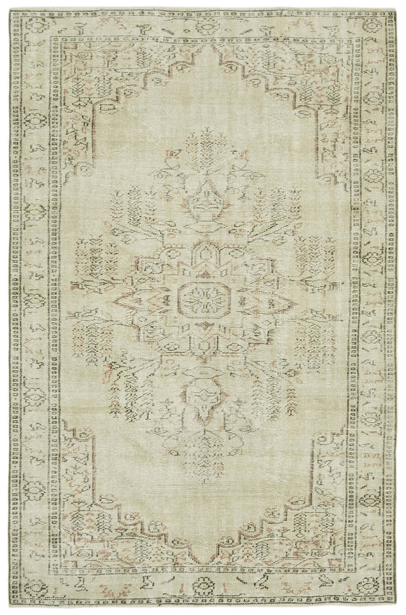 6x9 Beige Turkish Vintage Area Rug - 41767
