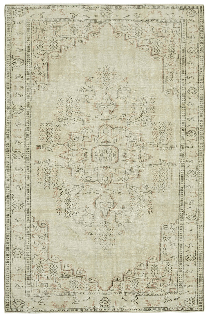 6x9 Beige Turkish Vintage Area Rug - 41767