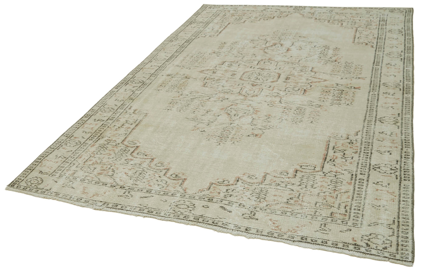 6x9 Beige Turkish Vintage Area Rug - 41767