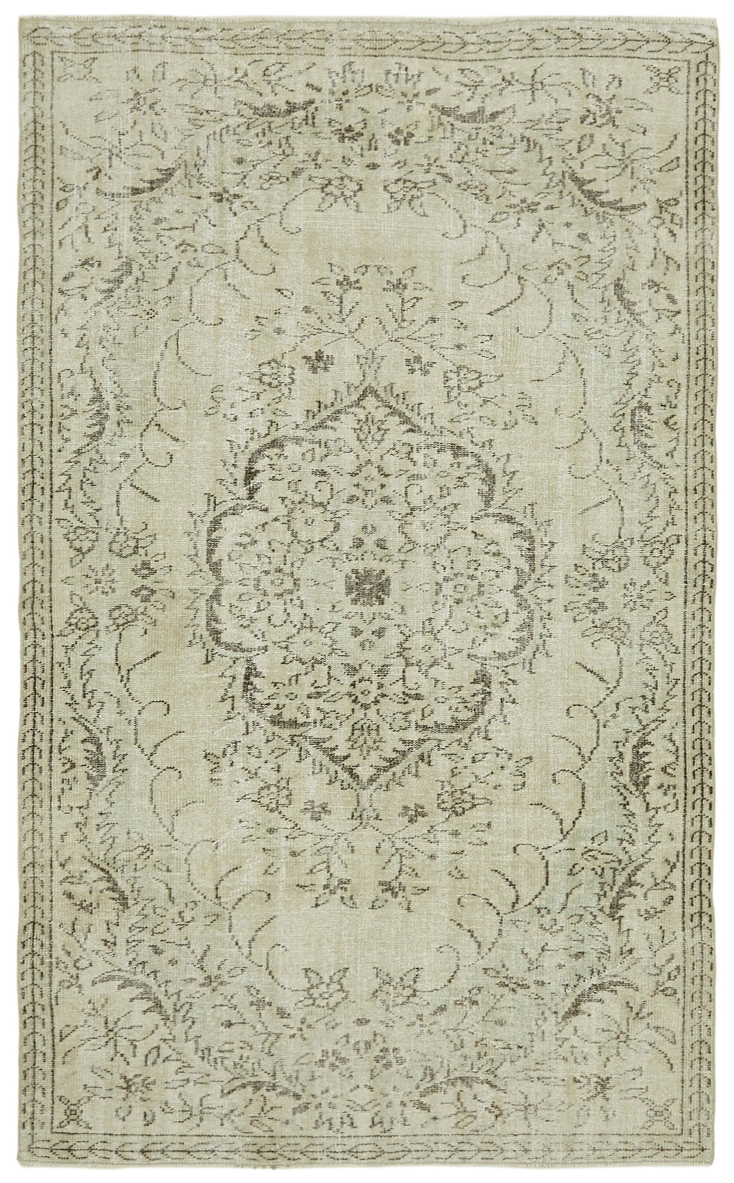 5x9 Beige Turkish Vintage Area Rug - 41768