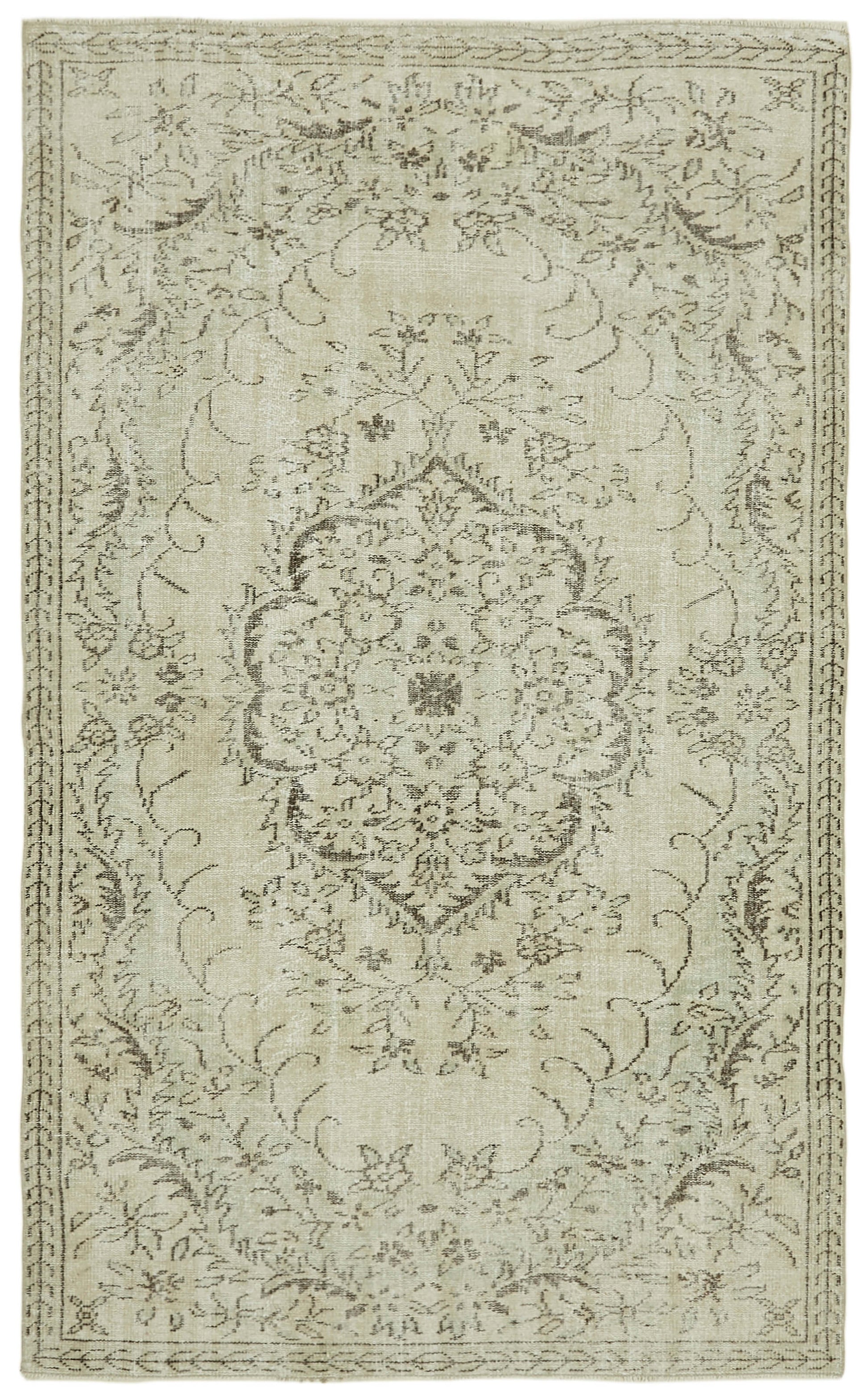 5x9 Beige Turkish Vintage Area Rug - 41768