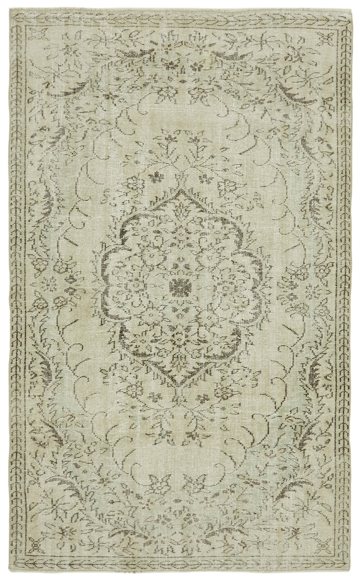 5x9 Beige Turkish Vintage Area Rug - 41768