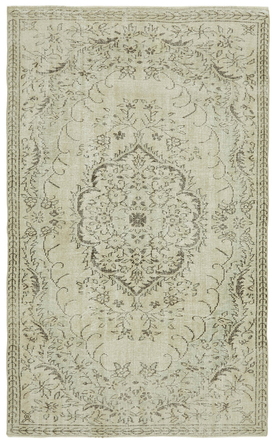 5x9 Beige Turkish Vintage Area Rug - 41768