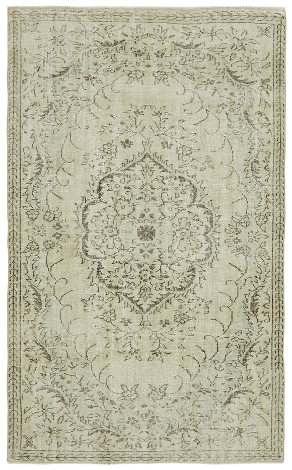 5x9 Beige Turkish Vintage Area Rug - 41768