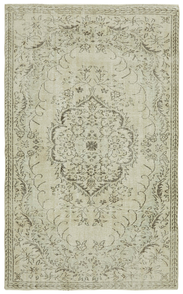 5x9 Beige Turkish Vintage Area Rug - 41768
