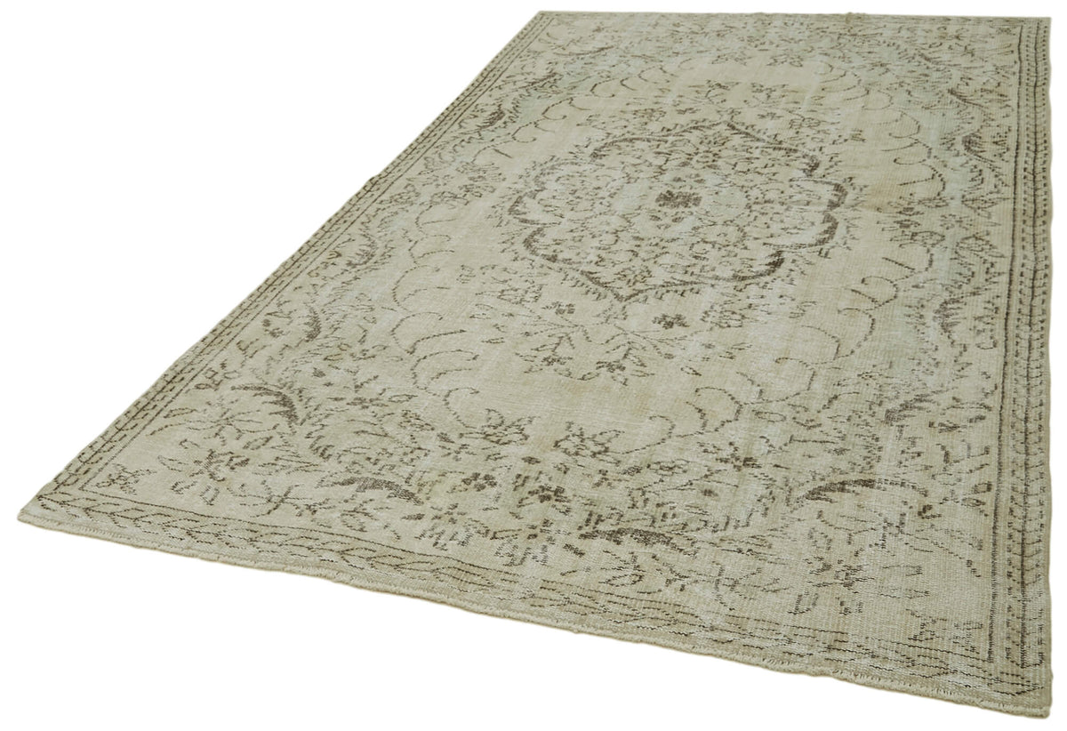 5x9 Beige Turkish Vintage Area Rug - 41768