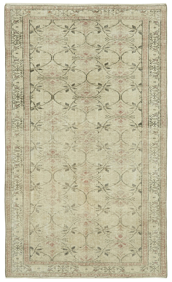 5x9 Beige Turkish Vintage Area Rug - 41770