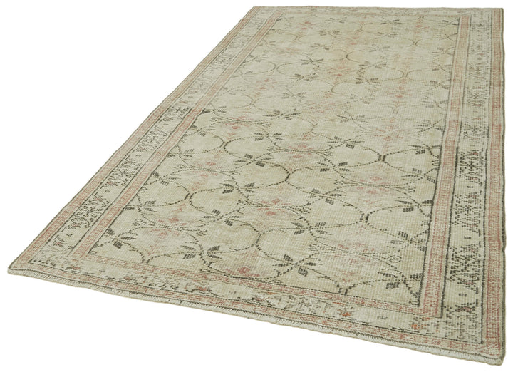 5x9 Beige Turkish Vintage Area Rug - 41770