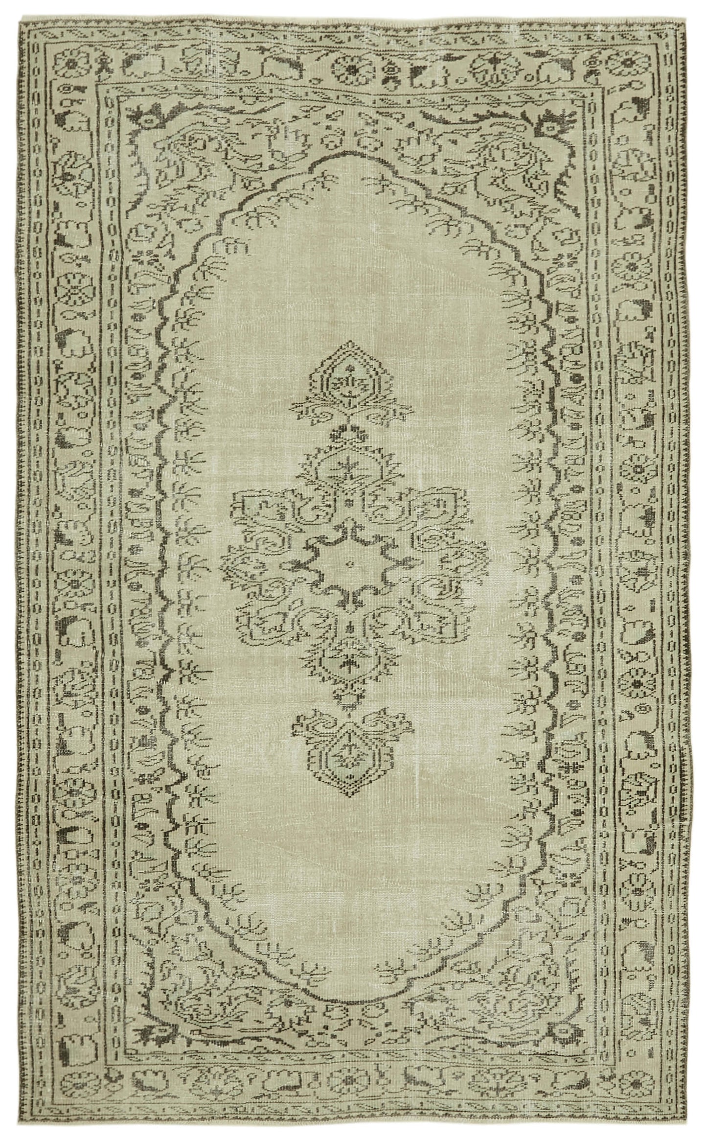 6x9 Beige Turkish Vintage Area Rug - 41771