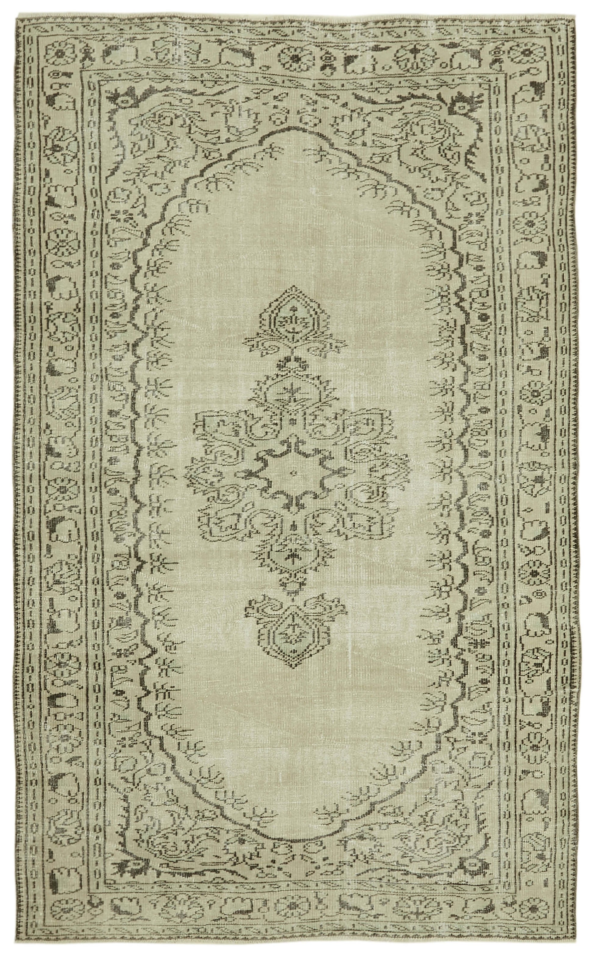 6x9 Beige Turkish Vintage Area Rug - 41771