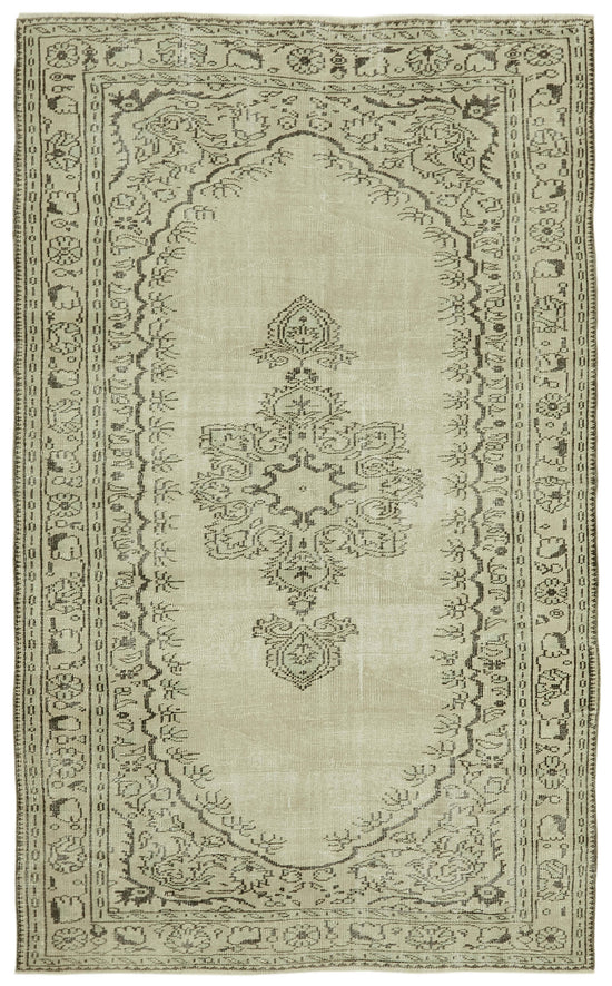 6x9 Beige Turkish Vintage Area Rug - 41771