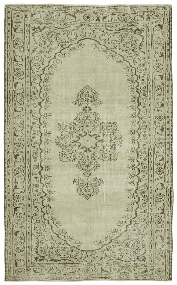 6x9 Beige Turkish Vintage Area Rug - 41771