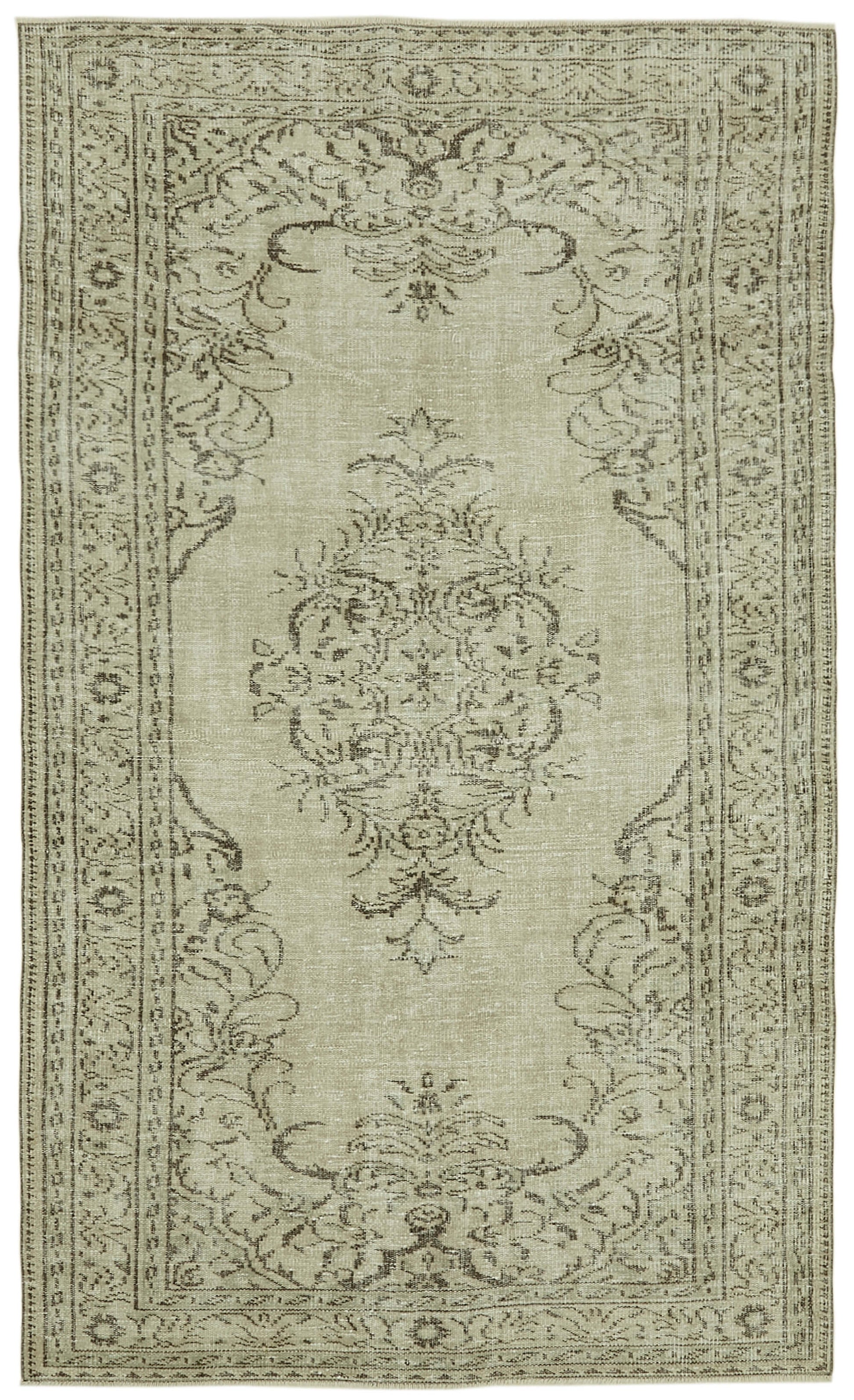 5x9 Beige Turkish Vintage Area Rug - 41773