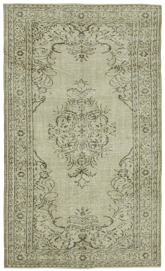 5x9 Beige Turkish Vintage Area Rug - 41773