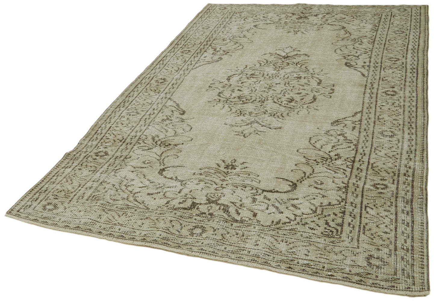 5x9 Beige Turkish Vintage Area Rug - 41773
