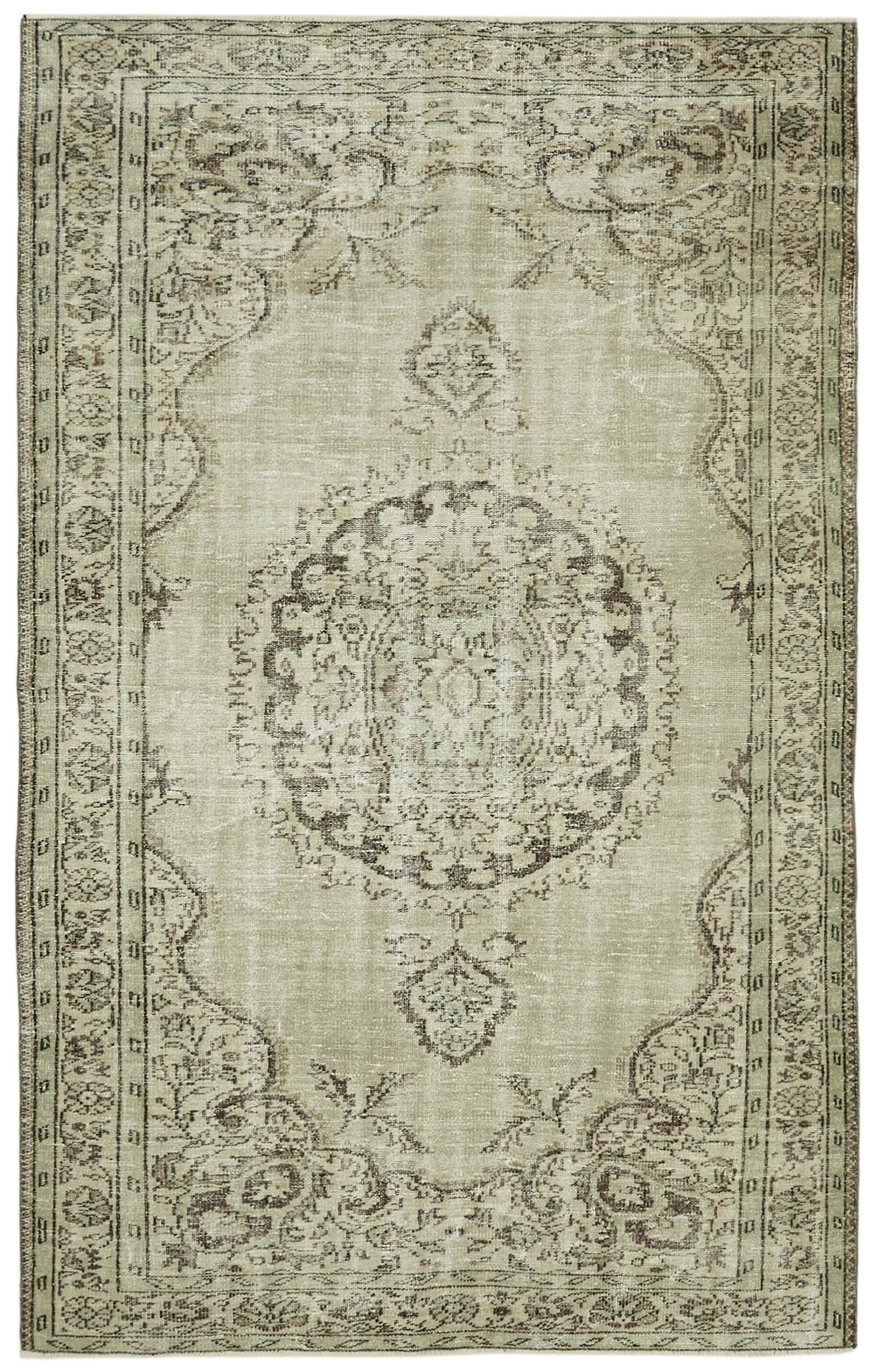 6x9 Beige Turkish Vintage Area Rug - 41774