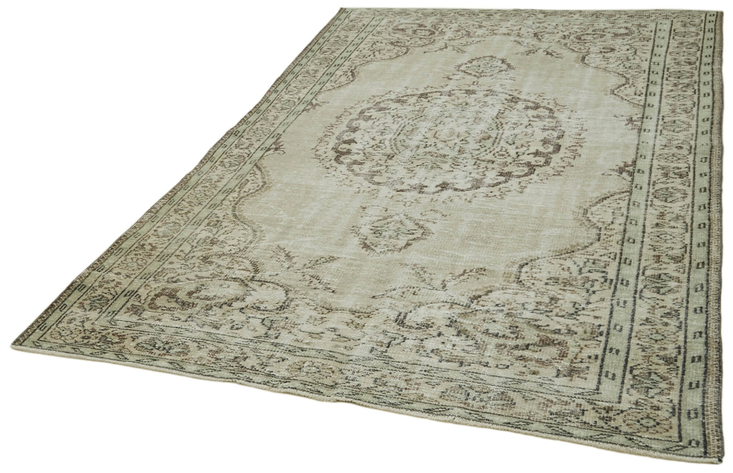 6x9 Beige Turkish Vintage Area Rug - 41774