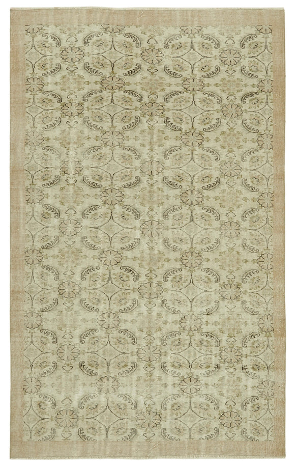 6x9 Beige Turkish Vintage Area Rug - 41778