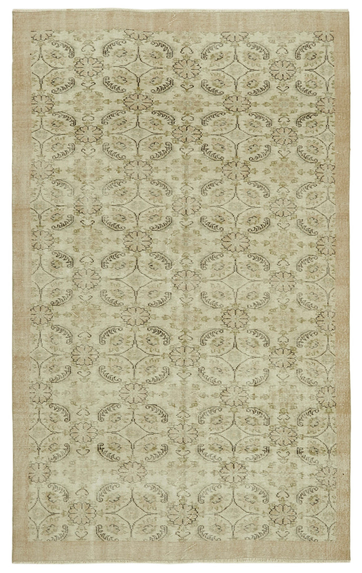 6x9 Beige Turkish Vintage Area Rug - 41778
