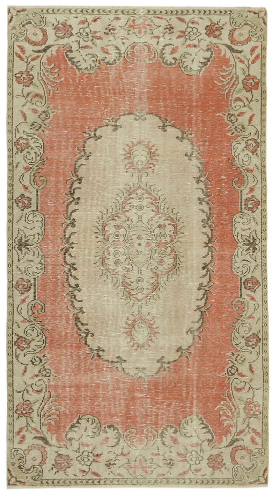 5x9 Beige Turkish Vintage Area Rug - 41790