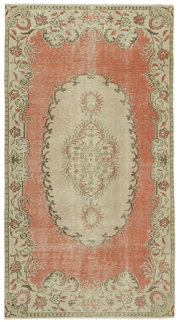 5x9 Beige Turkish Vintage Area Rug - 41790