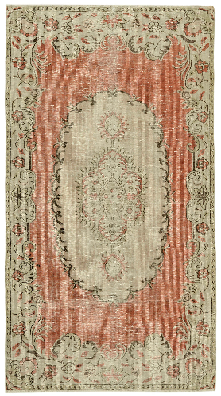5x9 Beige Turkish Vintage Area Rug - 41790