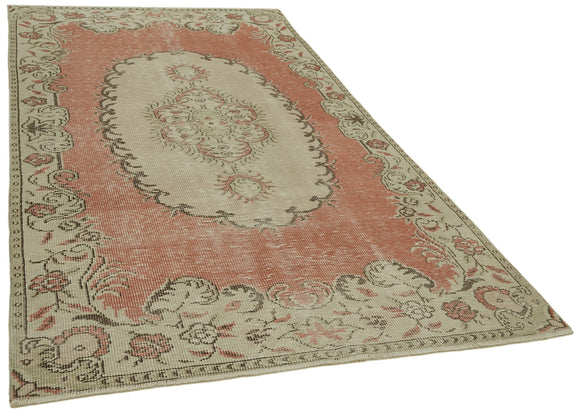 5x9 Beige Turkish Vintage Area Rug - 41790