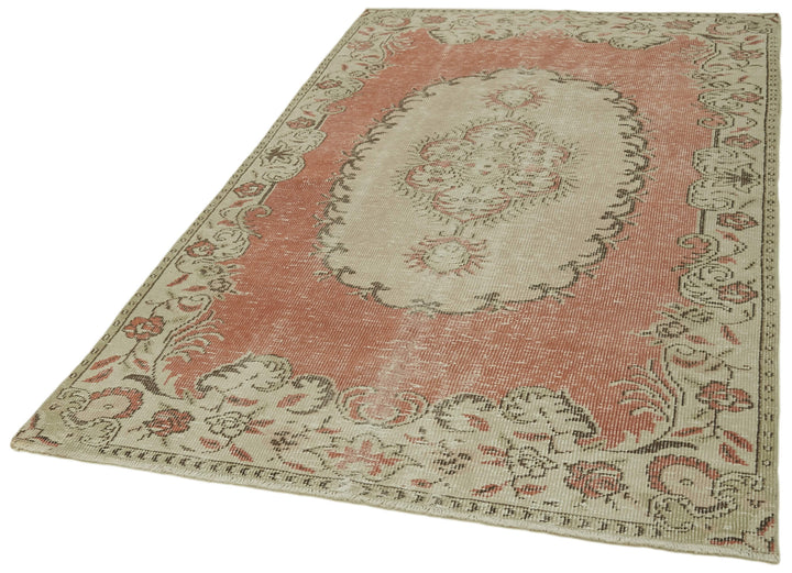 5x9 Beige Turkish Vintage Area Rug - 41790