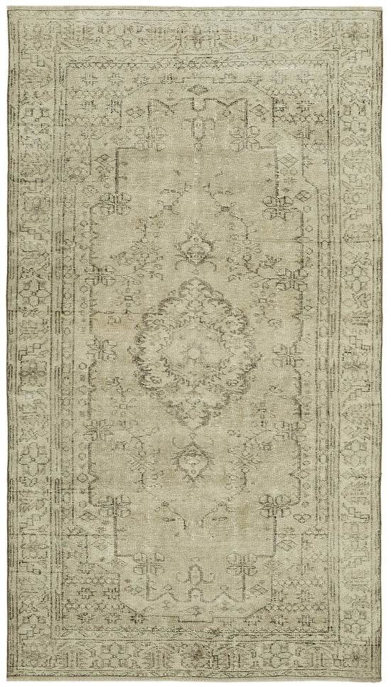 5x9 Beige Turkish Vintage Area Rug - 41791