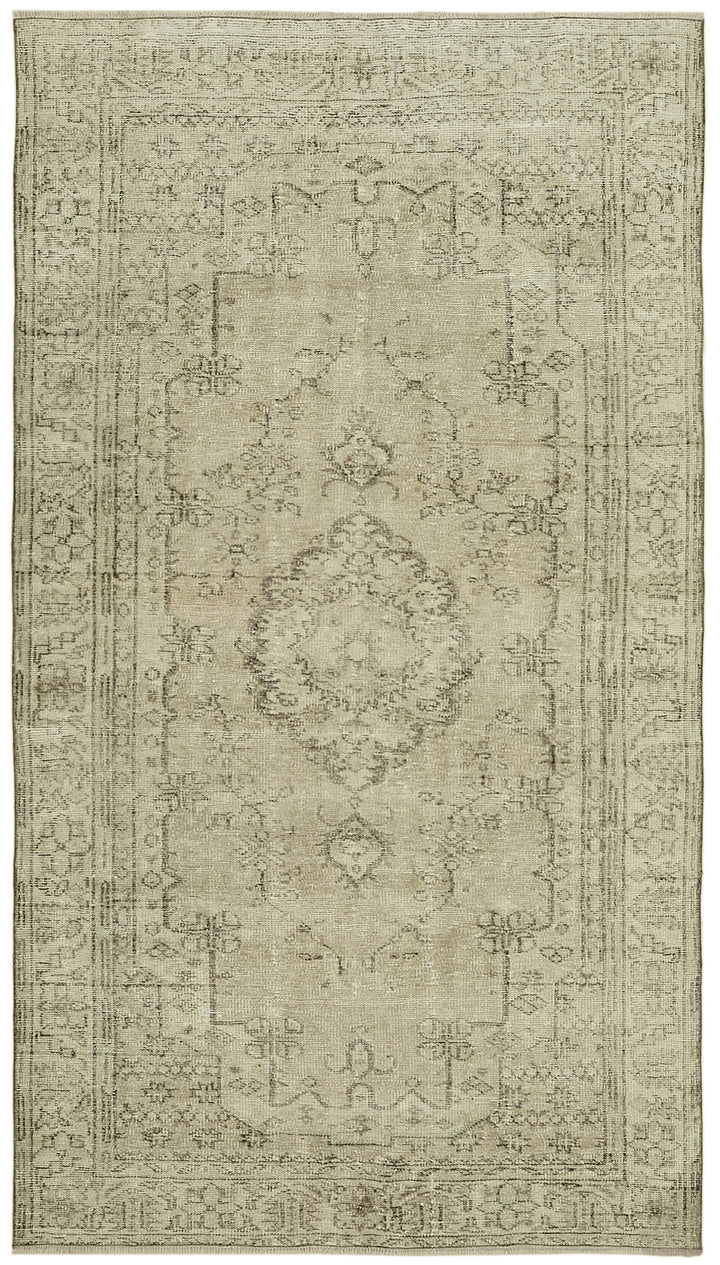 5x9 Beige Turkish Vintage Area Rug - 41791