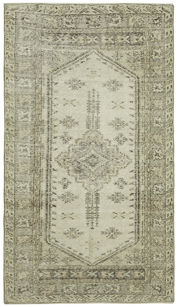 5x9 Beige Turkish Vintage Area Rug - 41797